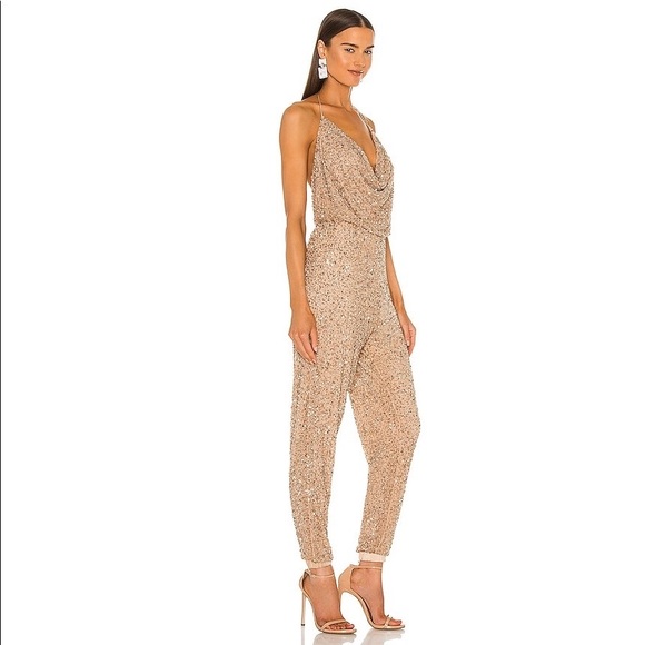 retrofete x REVOLVE Skylar Jumpsuit in Gold & Cream Sequin in Metallic Gold - Picture 2 of 6